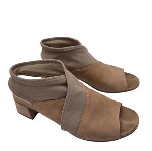 Eileen Fisher Luca Tumbled Nubuck Beige Crisscross Open Slingback Sandals Sz 8.5